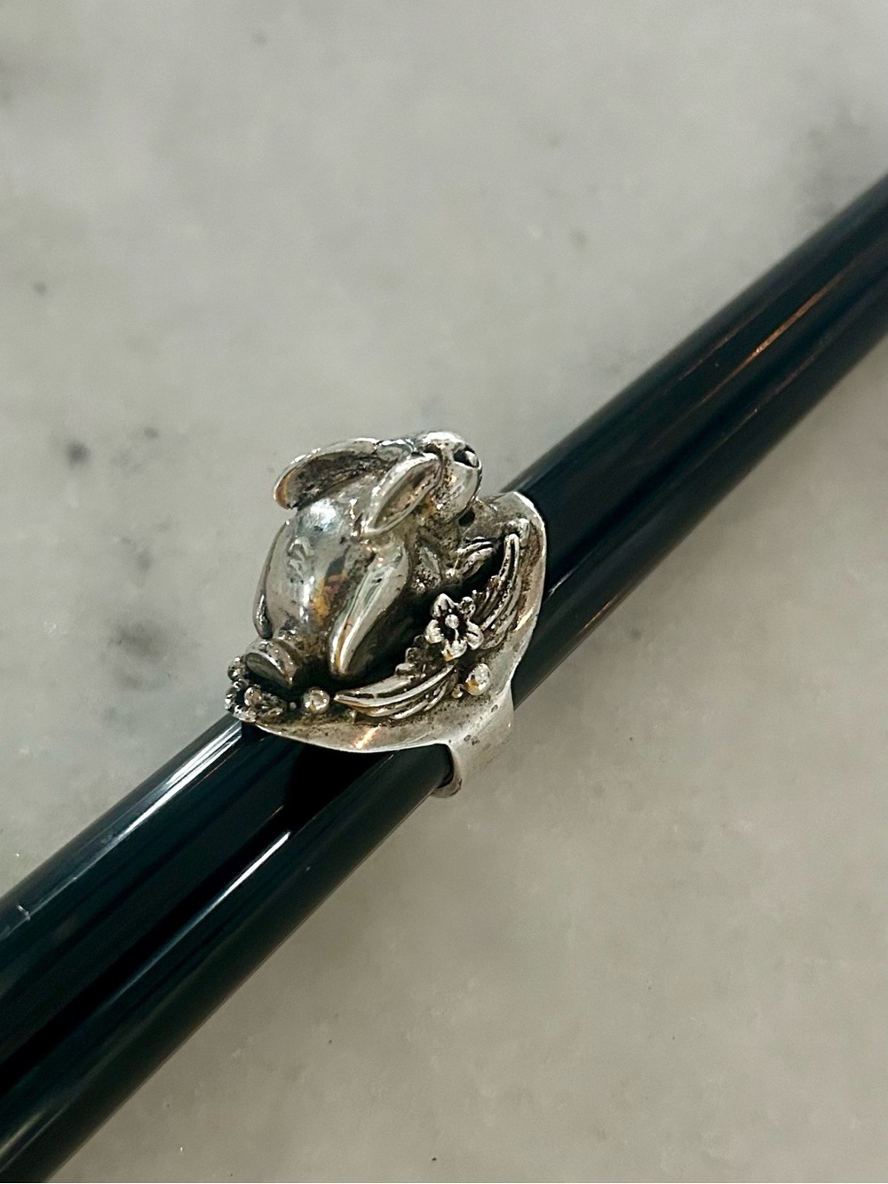 Sterling Silver 3D Bunny Rabbit Floral Sculptural Statement Ring Sz 7.5 Vintage!